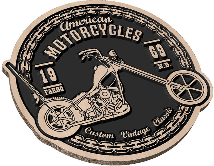 Close-up showing the premium wood grain and clean finish on a handcrafted American Chain biker sign.