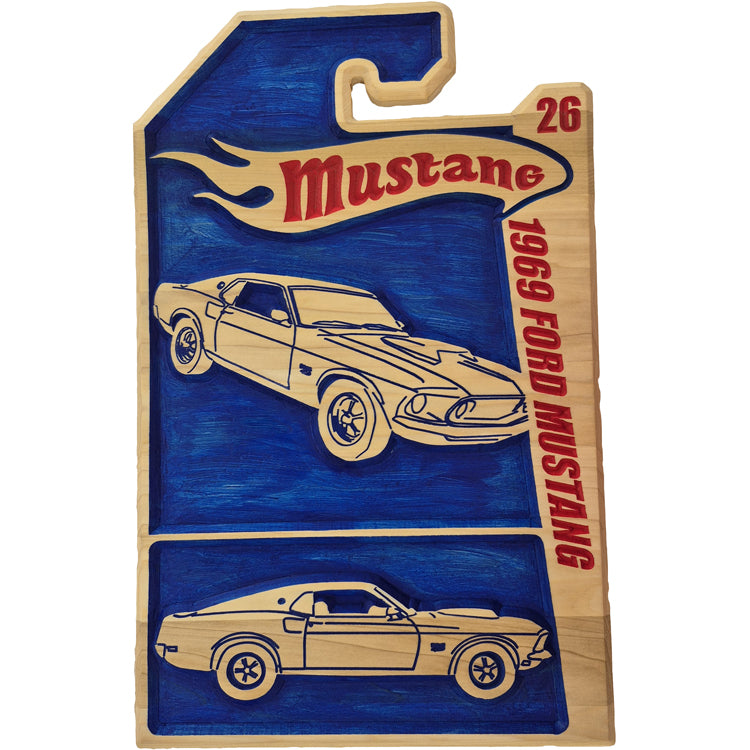 Fully customizable relief carved hardwood "Fire Wheels" sign featuring a retro blister pack design for custom vehicles.