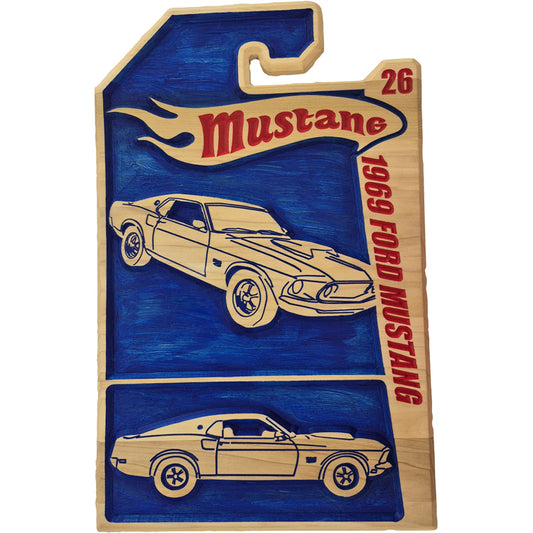 Fully customizable relief carved hardwood "Fire Wheels" sign featuring a retro blister pack design for custom vehicles.