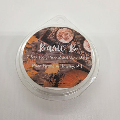 Wax Melts variant in Basic B featuring a minimalist, trendy custom fragrance label on a clear clamshell pack.