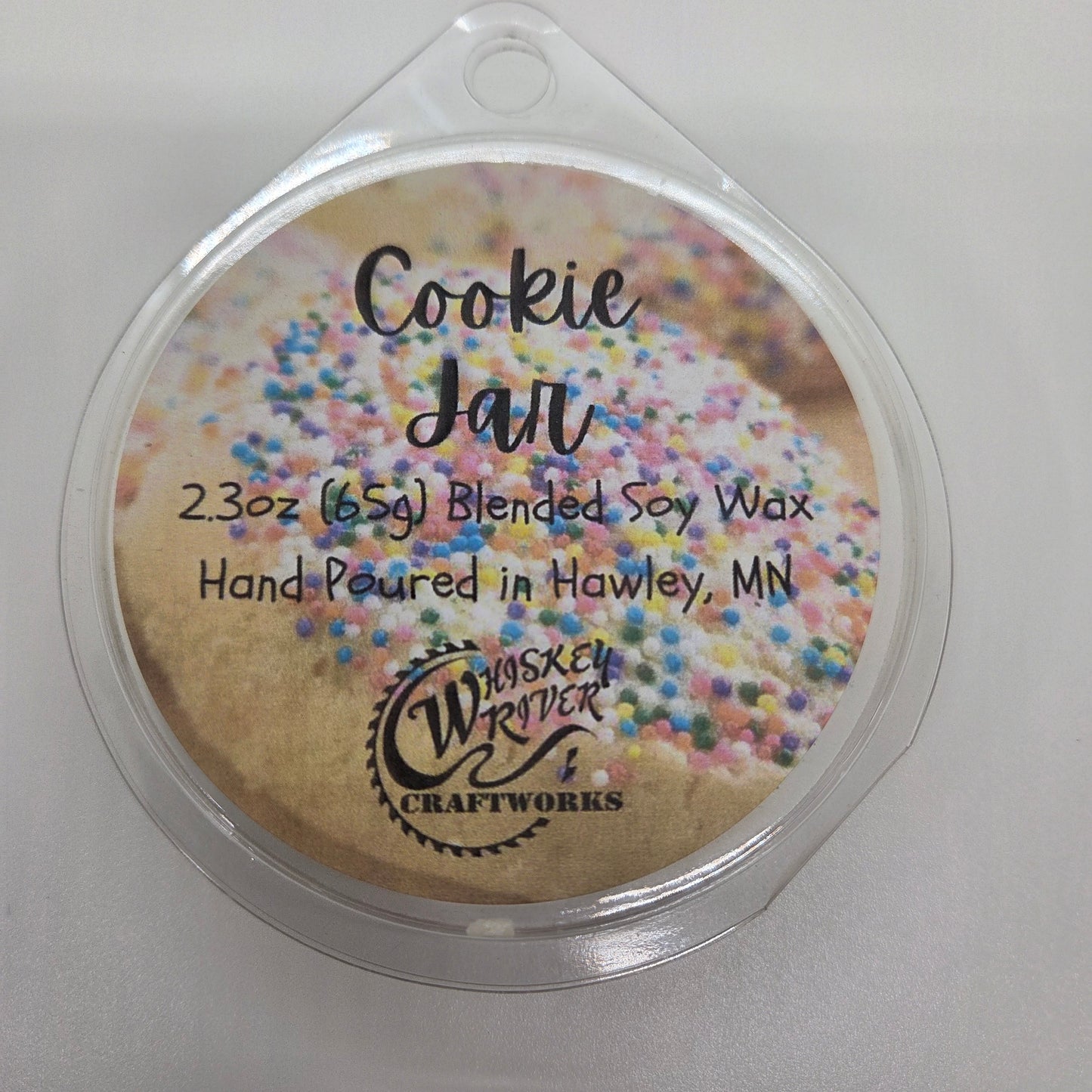 Wax Melts variant in Cookie Jar featuring a warm, nostalgic bakery-style custom fragrance label on a clear clamshell pack.