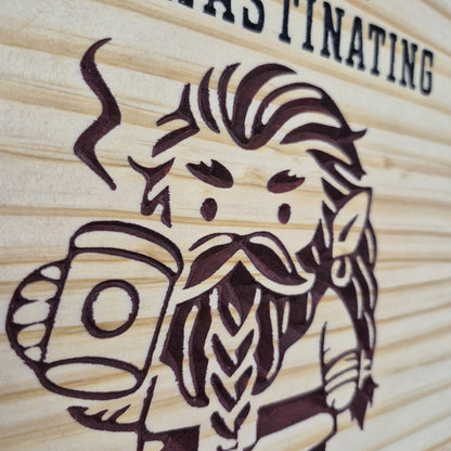 A tight close-up shot focusing on the lettering texture, highlighting the incredibly crisp CNC carving lines, the rich natural wood grain, and the precise hand-painted black details filling the background cuts.
