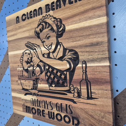 Clean Beaver | CNC-Carved Snarky Hardwood Sign