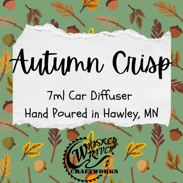 Car Diffuser variant in Autumn Crisp featuring a custom fall-themed, rustic fragrance label.