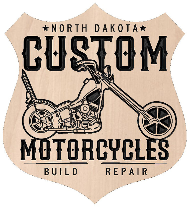 Solid hardwood emblem-style motorcycle sign titled Biker Shield.