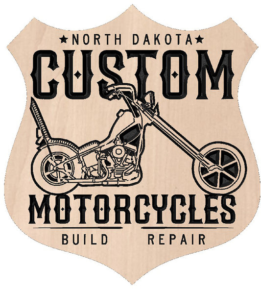 Solid hardwood emblem-style motorcycle sign titled Biker Shield.