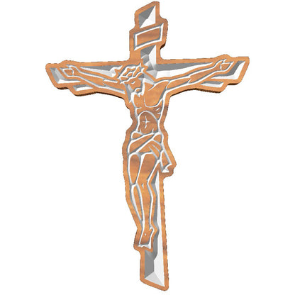 Handcrafted relief-carved hardwood Catholic cross, featuring a detailed crucifix design.