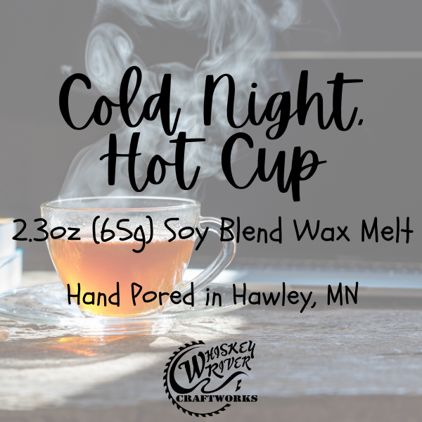 Wax Melts variant in Cold Night, Hot Cup featuring a cozy, winter-themed custom fragrance label on a clear clamshell pack.
