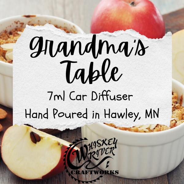 Car Diffuser variant in Grandma's Table featuring a custom comforting, vintage-style fragrance label