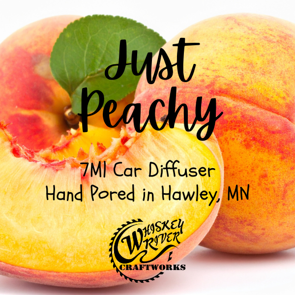 Car Diffuser variant in Just Peachy featuring a custom bright, vintage orchard-themed fragrance label.