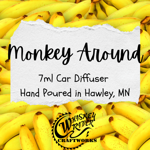 Car Diffuser variant in Monkey Around featuring a custom yellow fragrance label with bold typography.