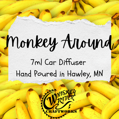 Car Diffuser variant in Monkey Around featuring a custom yellow fragrance label with bold typography.
