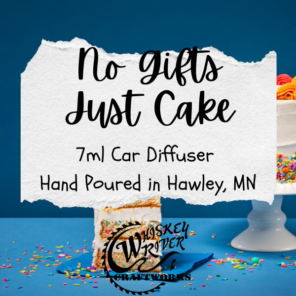 Car Diffuser variant in No Gifts Just Cake featuring a custom celebratory, retro-style fragrance label.