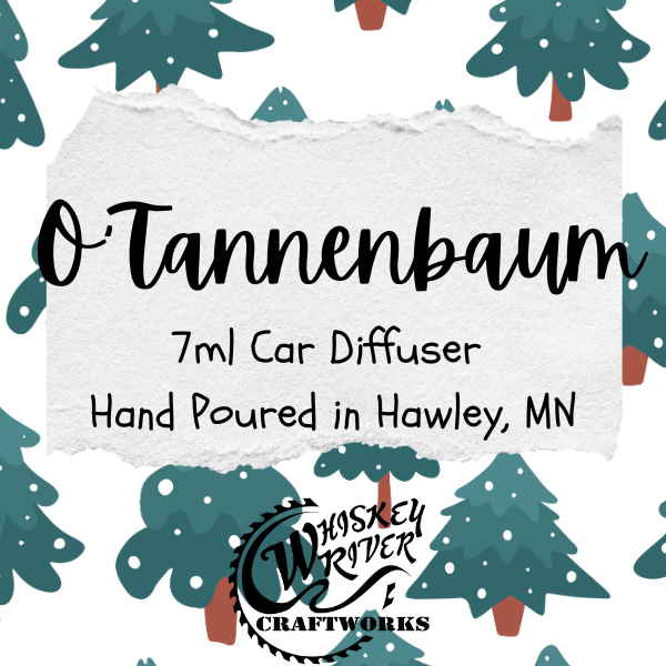 Car Diffuser variant in O'Tannenbaum featuring a custom rustic evergreen-themed fragrance label.