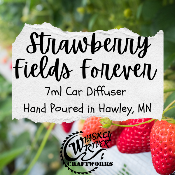 Car Diffuser variant in Strawberry Fields Forever featuring a custom classic, vintage berry-themed fragrance label.