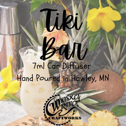 Car Diffuser variant in Tiki Bar featuring a custom tropical, retro-themed fragrance label.